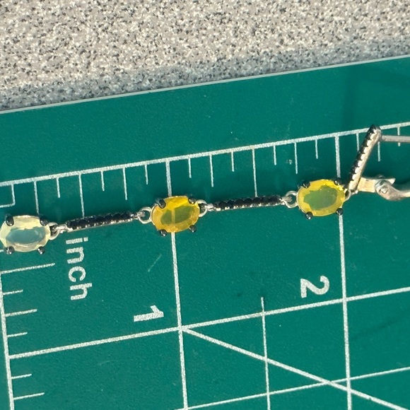 Faceted fire opals black spinel sterling silver long earrings - Picture 9 of 10